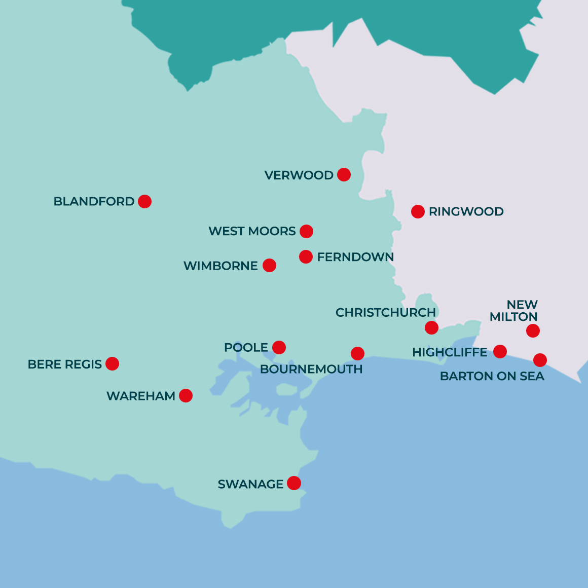 Ashley Blinds covers Dorset and Hampshire including Poole, Bournemouth, Blandford, Verwood and Christchurch